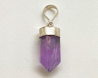 Polished Amethyst Point Pendant: 950 Silver Gemstone Jewelry