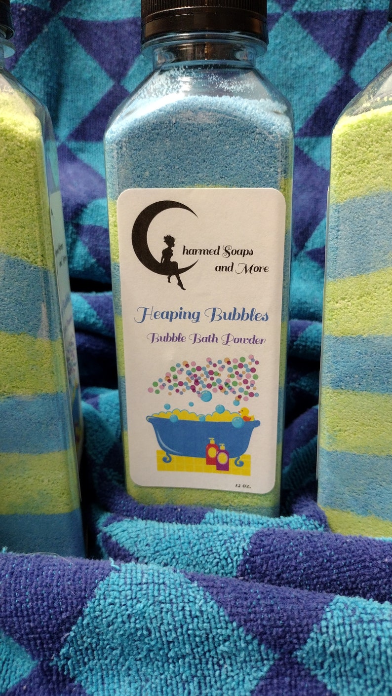 Handmade Deluxe Heaping Bubble Bath Powder. Scented Stackable Long