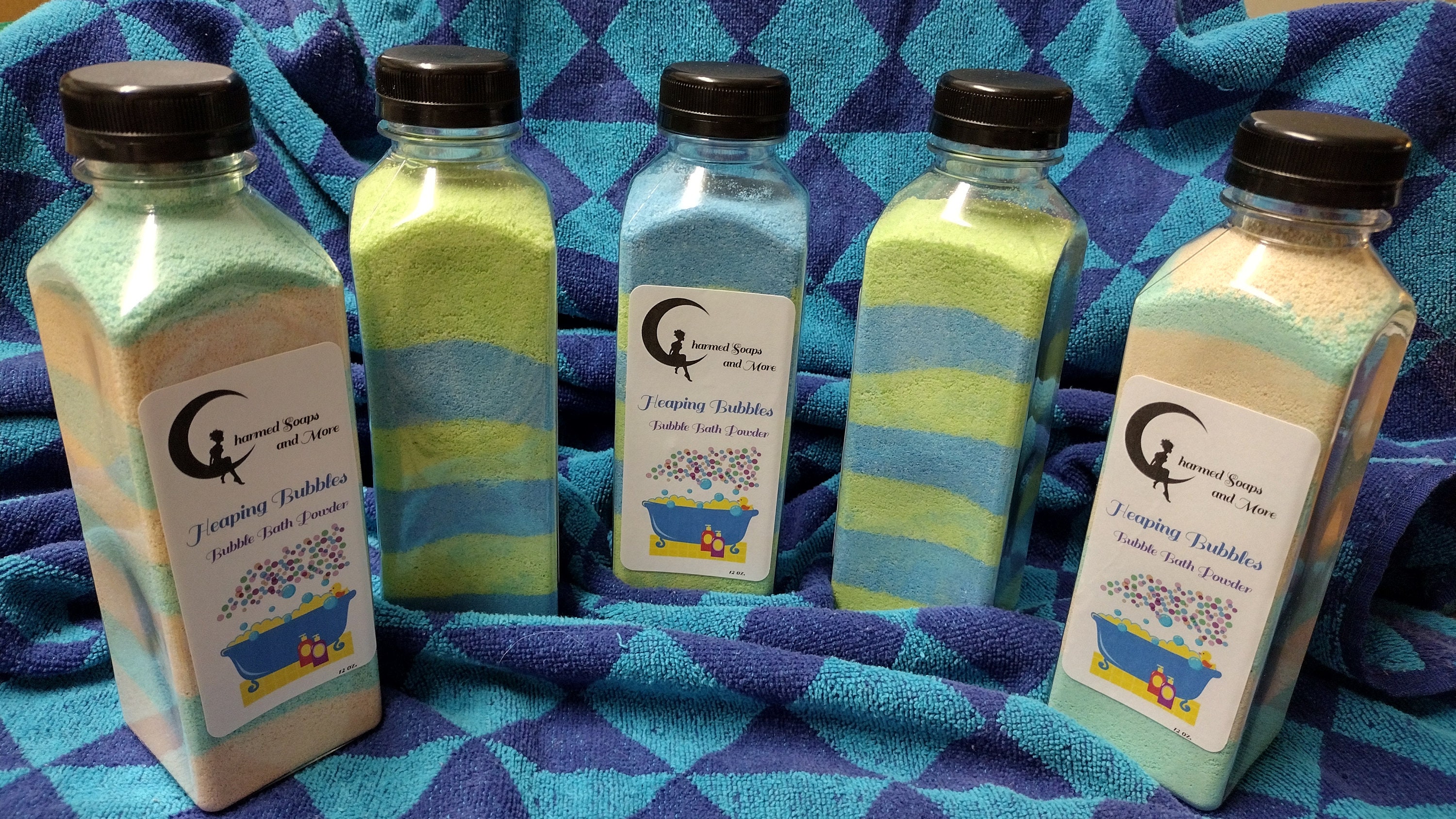 Handmade Deluxe Heaping Bubble Bath Powder. Scented Stackable Long