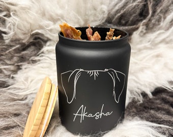 Personalized treat jar with ears of your desired breed