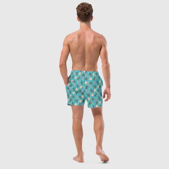 Idealiy Flowers Pattern Black Stripes Swim Trunks Elastic Swimsuit Board  Shorts for Men S