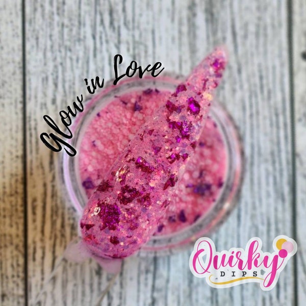 Glow in Love Dip Powder - Pink Foil Dip Powder, Purple Foil Dip Powder, Glitter Dip Powder, Acrylic Dip Powder, Quirky Dips, DIY Nail Dip