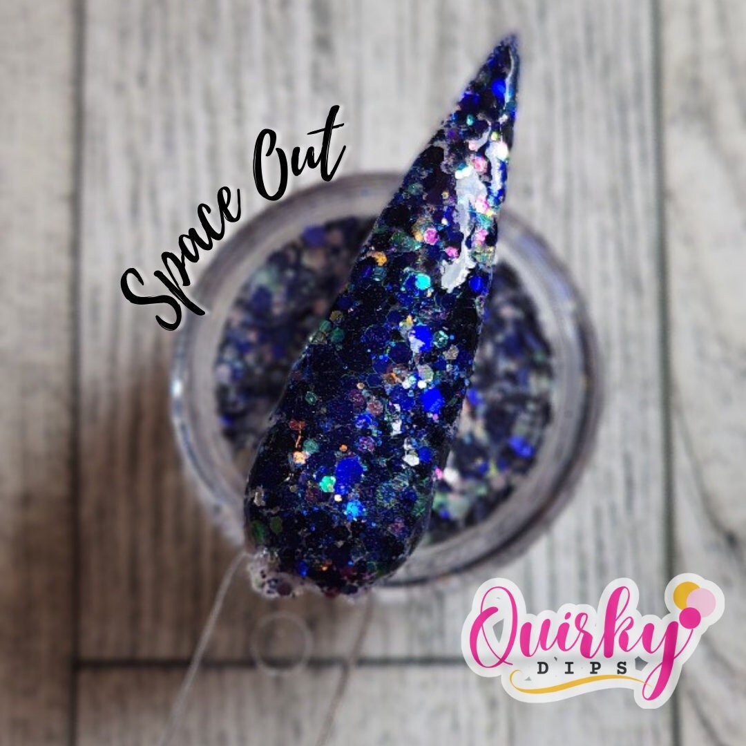 Space Out Dip Powder Blue Glitter Dip Powder, Chunky Glitter Dip