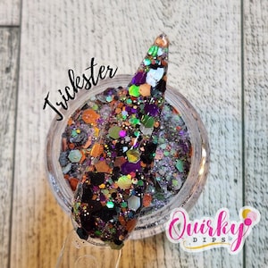 Trickster Dip Powder - Halloween Dip Powder, Chunky Glitter Mix Dip Powder, Orange Black Purple Green Dip Powder, Acrylic Dip Powder