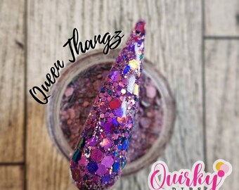 Queen Thangz Dip Powder - Purple Chunky Glitter Dip, Acrylic Dip Powder, Nail Dip Powder, Glitter Dip, Nail Dip