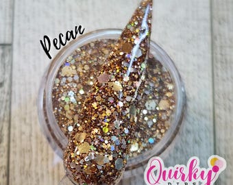 Pecan - Brunt och guld glitter dipppulver, Alla hjärtans dag, Quirky Dips, Black History Month, Nageldipppulver, DIY nageldipppulver, Nageldipp