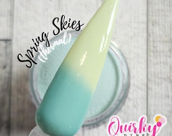 Spring Skies-dippoeder - groenblauw geel thermisch dippoeder, blauw dippoeder, eigenzinnige dippoeder, nagelpoeder voor thuis, lente-dippoeder
