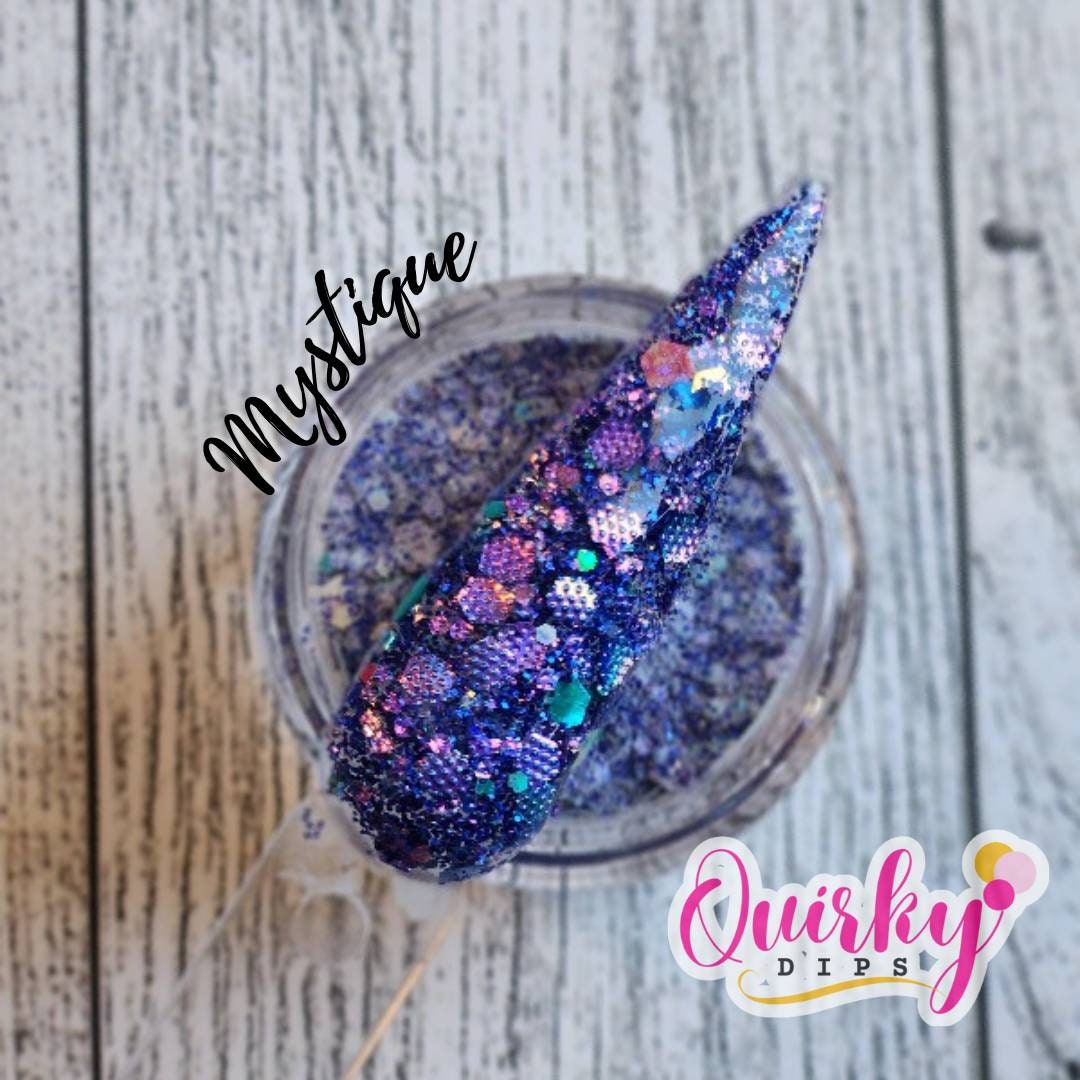 Mystique Dip Powder Purple Glitter Dip Powder, Blue Glitter Dip Powder