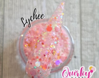 Lychee-dippoeder - lichtroze grof glitterdippoeder, acryldippoeder, nageldippoeder, lentedippoeder, doe-het-zelf nageldippoeder
