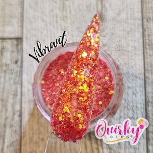 Vibrant - Raspberry & Orange Glitter Dip, Acrylic Dip Powder, Nail Dip Powder, DIY Nail Dip Powder, Fall Dip Powder, Glitter Dip Powder