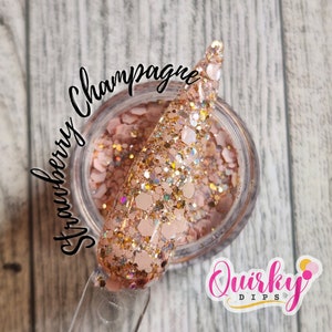 Strawberry Champagne Dip Powder - Pink and Gold Glitter Dip Powder, DIY Nail Dip Powder, Acrylic Dip Powder, Quirky Dips, DIY Nails