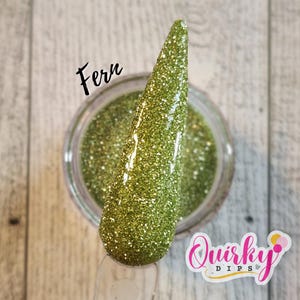 Fern Dip Powder - Olive Green Fine Glitter Dip Powder, Acrylic Dip Powder, Nail Dip Powder, Black Owned Dip Powder, DIY Nail Dip Powder