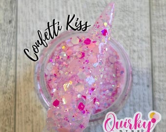 Confetti Kiss Dip Powder - Dip Powder, Pink Chunky Glitter Dip Powder, Pink Nail Dip, Valentine's Day Dip Powder, Quirky Dips, DIY Nail Dip