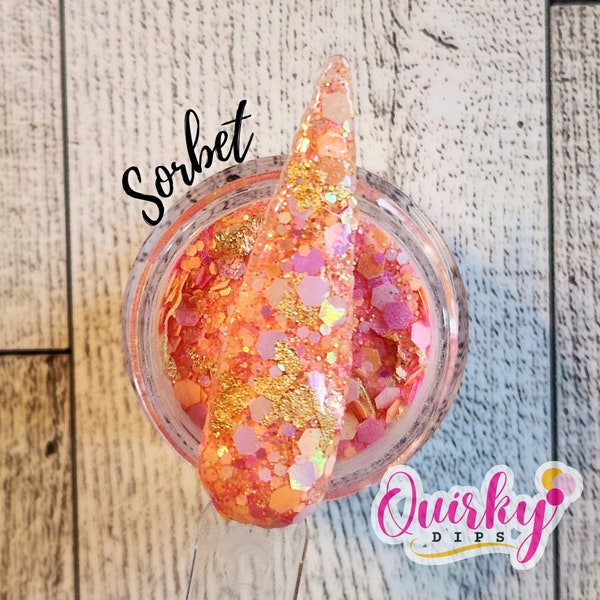 Sorbet - Pink and Orange Chunky Glitter Dip Powder, Foil Dip Powder, Acrylic Dip Powder, Nail Dip Powder, Spring Dip Powder, Quirky Dips