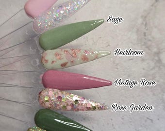 Polvos de inmersión de la colección Vintage Rose Garden - Polvos acrílicos de inmersión, polvos de inmersión para uñas DIY, polvos de inmersión para uñas, polvos de inmersión con purpurina, polvos de inmersión originales