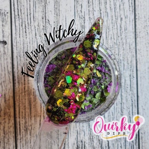 Feeling Witchy Dip Powder - Halloween Dip Powder, Foil Dip Powder, Glitter Mix Dip Powder, Purple Foil Dip Powder, Acrylic Dip Powder