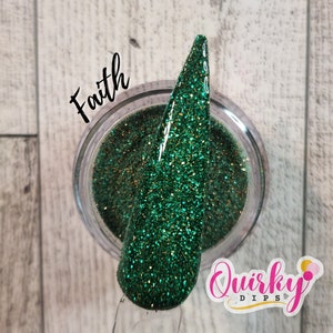 Faith Dip Powder - Green Fine Glitter Dip Powder, Acrylic Dip Powder, Nail Dip Powder, Black Owned Dip Powder, DIY Nail Dip Powder