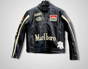 New Marlboro Leather Jacket Vintage Racing Rare Motorcycle Biker Leather Jacket/Gift for father /christmas gift/special for someone gift