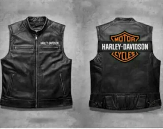 Harley Davidson hommes en cuir véritable noir Biker gilet - Etsy France
