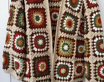 Crochet Granny Square Cardigan, Crochet Cardigan, Handmade Patchwork Cardigan, Crochet Mini Patchwork Sweater,Beige Crochet Cardigan