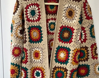 Granny Square Cardigan, Crochet Cardigan, Afghan Crochet, Granny Square Coat, Granny Square Sweater, Colorfull Cardigan,  Autumn Cardigan
