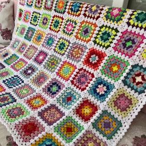 Crochet Granny Square Blanket: Colorful Cotton Afghan Throw