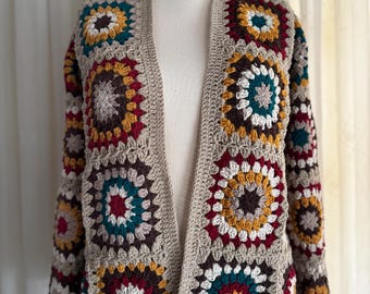 パッチワークカーディガン、ニットカーディガン、かぎ針編み