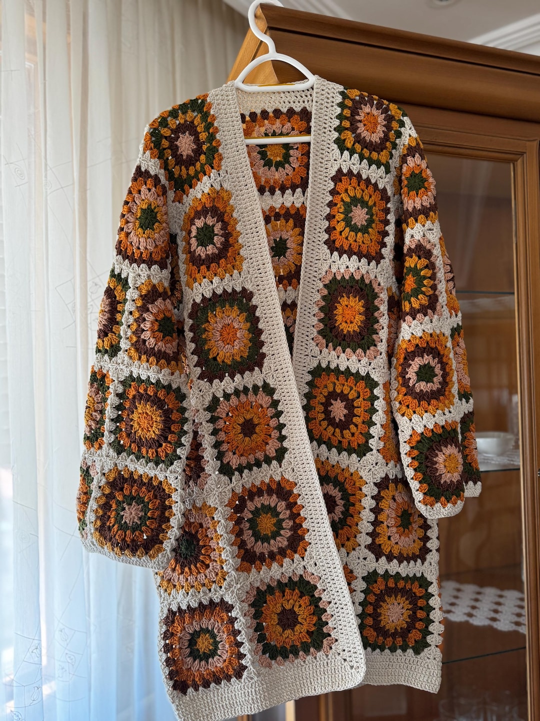 Handmade Crochet Granny Square Cardigan: Patchwork Cotton Sweater