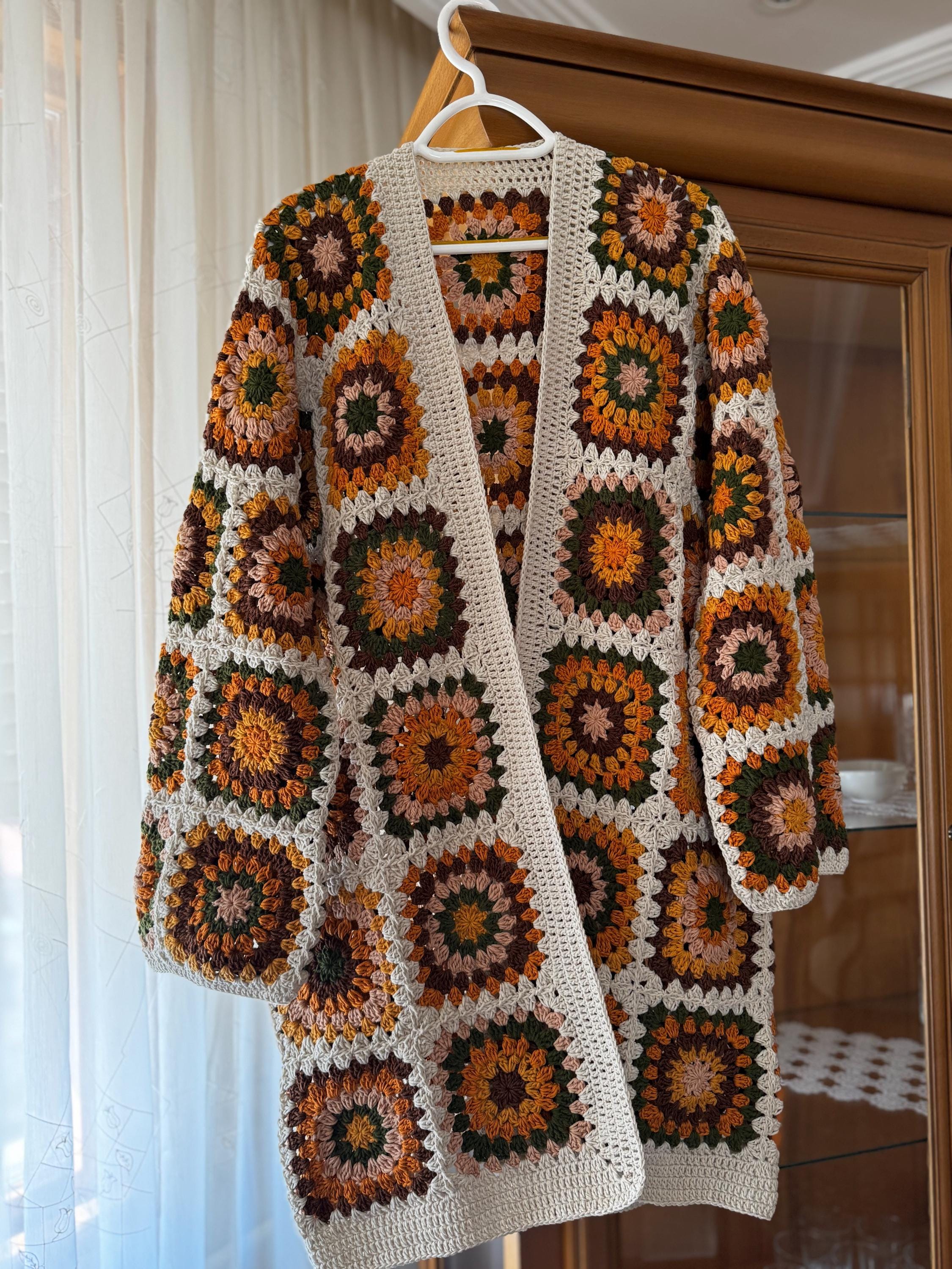 Handmade Crochet Granny Square Cardigan: Patchwork Cotton