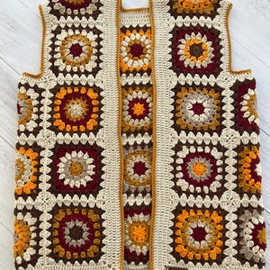 Crochet Vest, Crochet daisy, Crochet Sweater Vest, Gift for mom, Granny Square Afghan Vest, Boho hippie clothing
