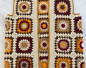 Crochet Vest, Crochet daisy, Crochet Sweater Vest, Gift for mom, Granny Square Afghan Vest, Boho hippie clothing