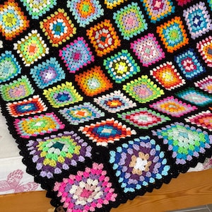 Crochet Granny Square Blanket: Colorful Cotton Blend Throw