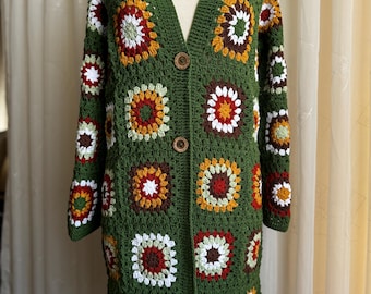 パッチワークカーディガン、ニットカーディガン、かぎ針編み