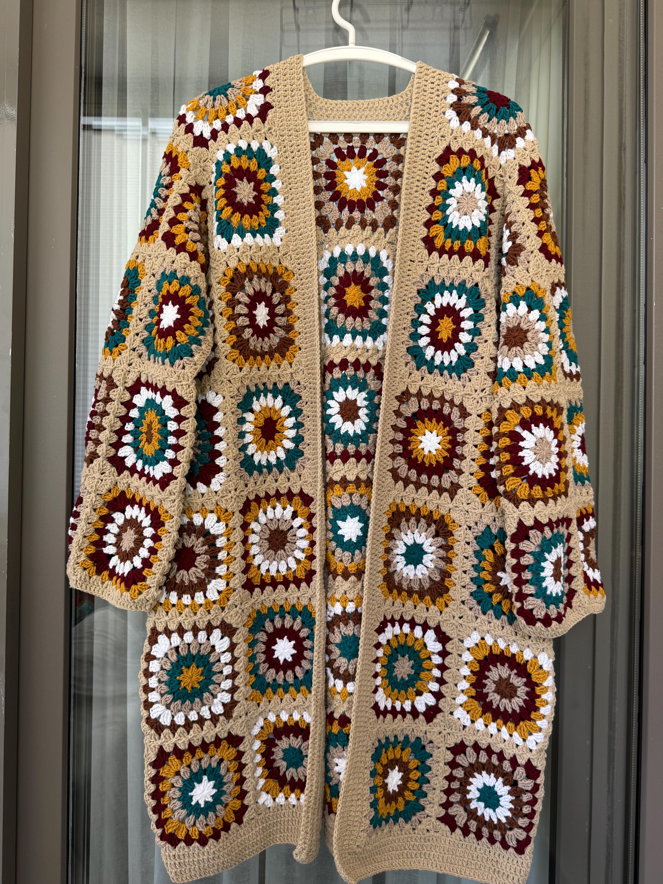 Crochet Granny Square Cardigan: Handmade Cotton Patchwork Sweater