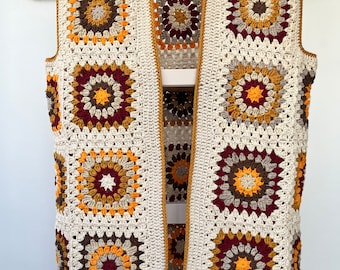 Granny square vest, Granny square waistcoat , Cardigan granny square, Crochet boho vest, Afgan boat, Granny Square vest, Patchwork vest