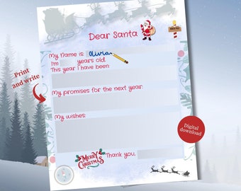 Plantilla imprimible de carta a Papá Noel – Actividad navideña infantil y lista de deseos (PDF)
