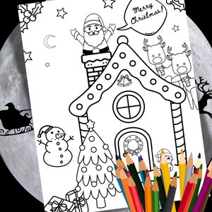 Kids Christmas Coloring Page with Santa, Christmas Coloring Activity, Winter Holiday Craft Printable, Kids Christmas Party Activity Sheet