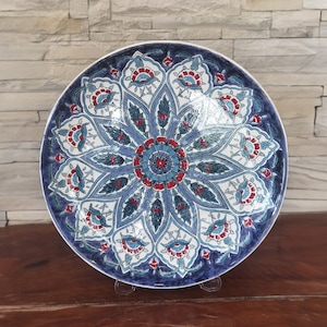 Arte de plato de azulejos pintado a mano hecho a mano con motivos tradicionales múltiples, extra grande