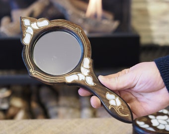 Handmade  Hand Mirror , Wooden Hand Mirror , Vintage Wedding Gifts , Gift for Mom , Wedding Gift