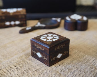 Handmade Wooden Jewelry Box, Mother of Pearl Embroidered Wood Jewelry Box,  Walnut Jewelry Box,