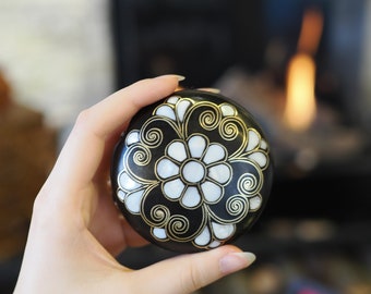 Handcrafted Double Layer, Foldable Brass Wire Inlaid, Mother of Pearl Wooden Hand Mirror Grandmother Birthday Gift, Compact Mirror,