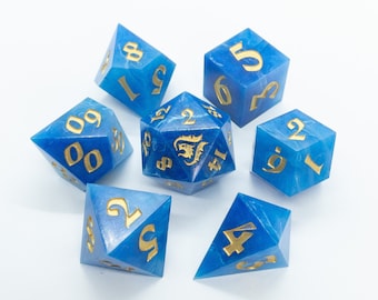 Horus - Handmade sharp edge dice set for dnd Dungeons and Dragons fans - gifts for DMs - d20 RPG blue dice