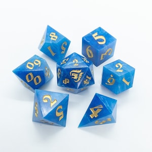 Horus - Handmade sharp edge dice set for dnd Dungeons and Dragons fans - gifts for DMs - d20 RPG blue dice