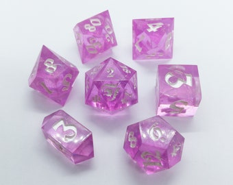 Azalea - Sparkling handmade dice sharp edge dice set for Dungeons and Dragons fans - dnd gift for DM - d20 RPG transparent dice
