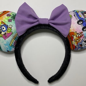 Colorful Bluey Cartoon Mouse Ears Headband with Bow Options