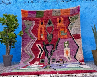 Handmade Multicolored Boujaad Wool Rug: Moroccan Berber Carpet