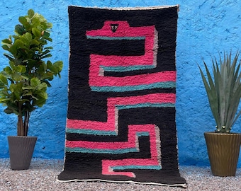 Large Authentic Beni Ourain Rug: Black & Pink Berber Wool, Custom Size