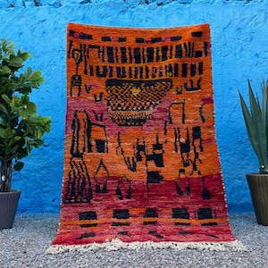 Beniourain rug Large 9x12 Authentic Orange Moroccan Rug, Custom Size, High Quality, Berber Wool, Mrirt Style