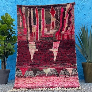 Handmade Pink Boujad Rug: Authentic Berber Wool Moroccan Rug