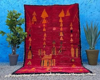Beniouarain rug Custom Red Orange Rug, Large Area Rug 9x12, Authentic Moroccan Design, High Quality Berber, Mrirt/Beni Ourain Style